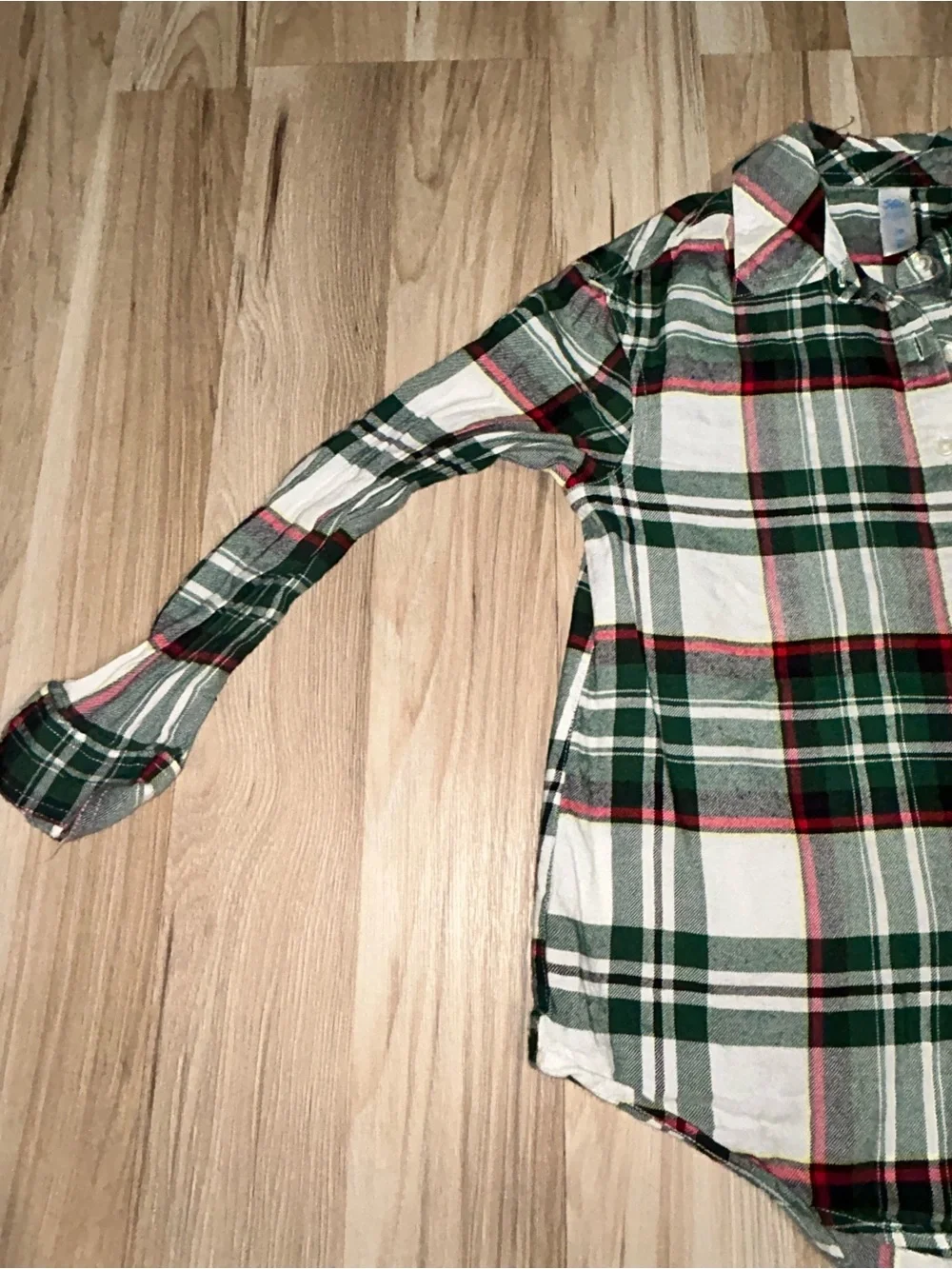 Justice Green & White Plaid Button-Down Shirt with Red Accents
